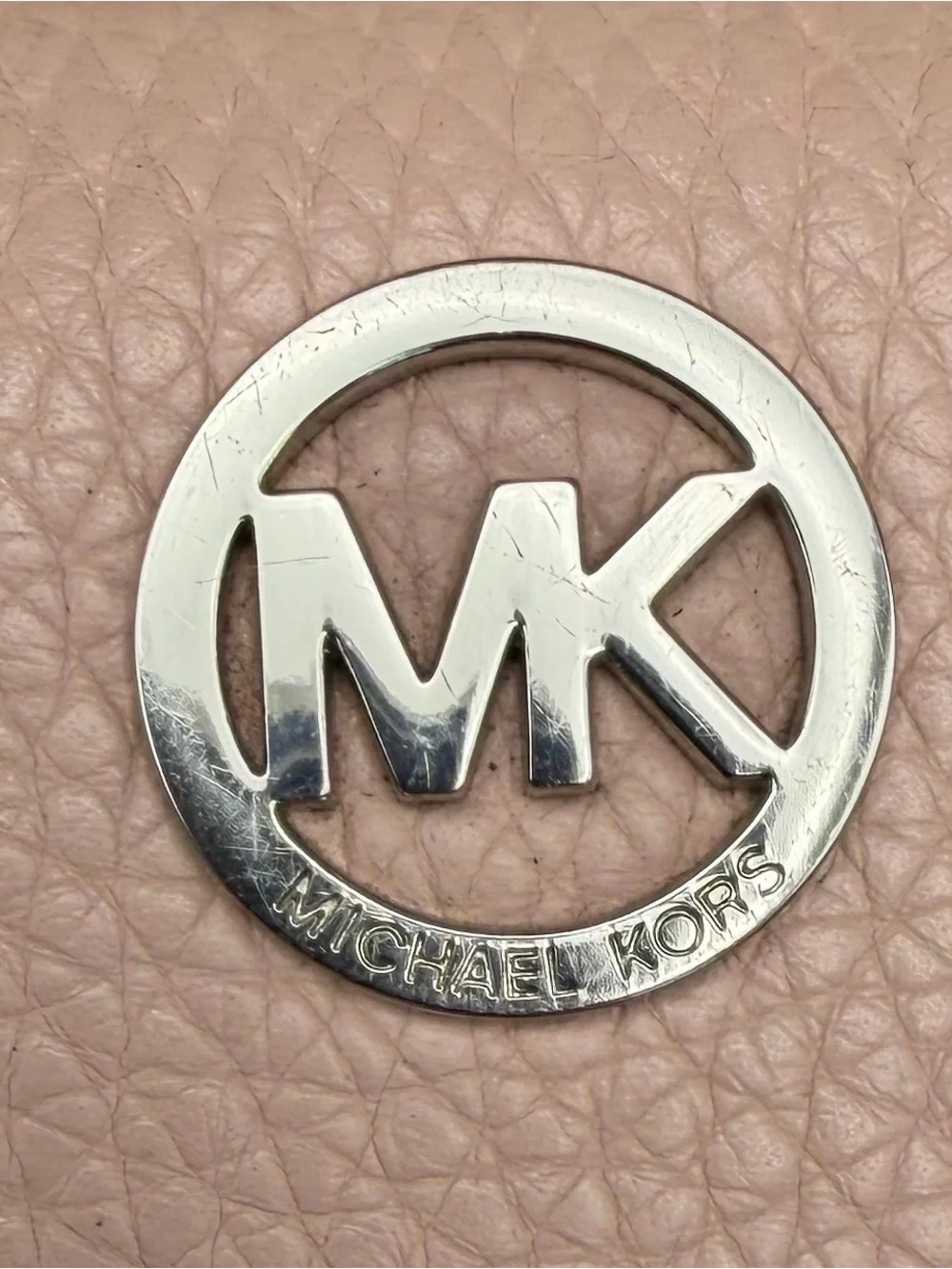 Michael Kors Silver Logo on Blush Pink Pebbled Leather Wallet